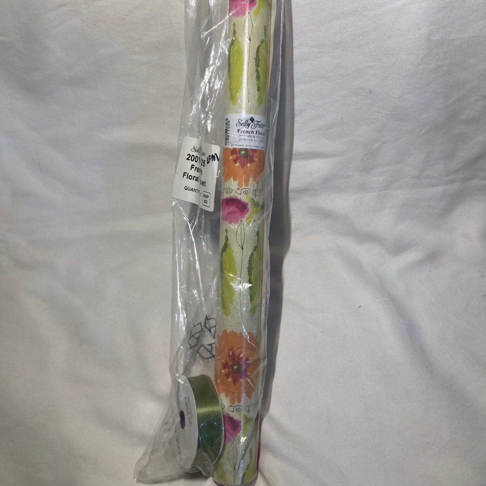 Vintage Sally Foster French Floral ￼ Gift Wrapping Paper & Ribbon ￼Sage Green